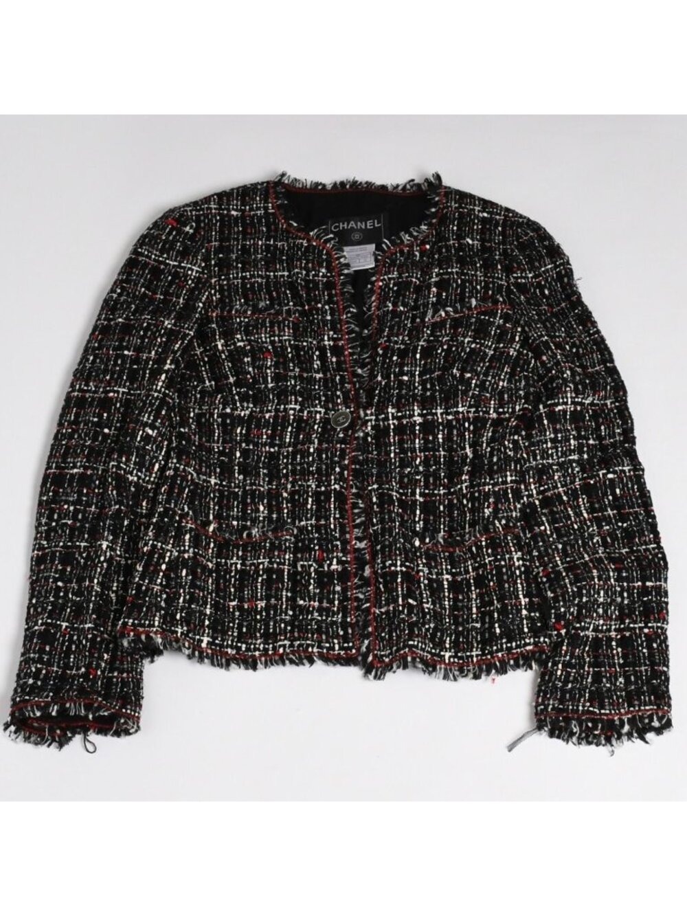 Chanel Tweed Jacket CC Logo Black Red White